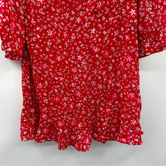 Zara Red & White Dainty Floral Print 3/4 Sleeve Sweetheart Mini Dress Size M NWT - Picture 3 of 8